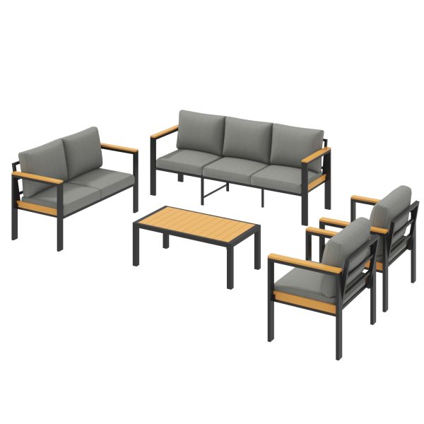 product-open-3900640f1d0b4ef5a5a04263990007e9-goods 5pcs Outdoor Patio Furniture Set for 7, Metal Conversation Seating with Coffee Table, Ideal for Porch, Balcony, Garden And Sunroom, Gray/Black