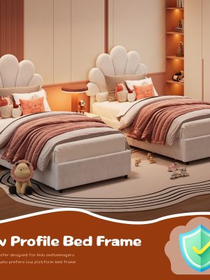Twin Size Bed Frame Suitable for Kids Girls Boys - Upholstered Princess Platform Bed with Headboard & 2 Storage Drawers, Solid Wood Slat Support, No Box Spring Needed, Easy Assembly, Modern Minimalist Furniture for Boys and Girls