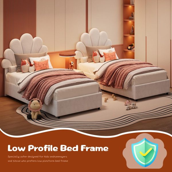 product-open-39899a6cd7cd45d19ed6966a9bf968bb-goods Twin Size Bed Frame Suitable for Kids Girls Boys - Upholstered Princess Platform Bed with Headboard & 2 Storage Drawers, Solid Wood Slat Support, No Box Spring Needed, Easy Assembly, Modern Minimalist Furniture for Boys and Girls