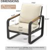Outdoor Patio Lounge Chair with Beige Cushions, Black Aluminum Frame, Wood Armrests, Modern Style, Ideal Fathers Day Gift