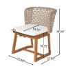 3pcs Outdoor Dining Set, 27.5' Teak End Acacia Round Accent Table And 2 Wicker Back Dining Chairs with Beige Cushion, Weather Resistant for Garden, Backyard, Patio