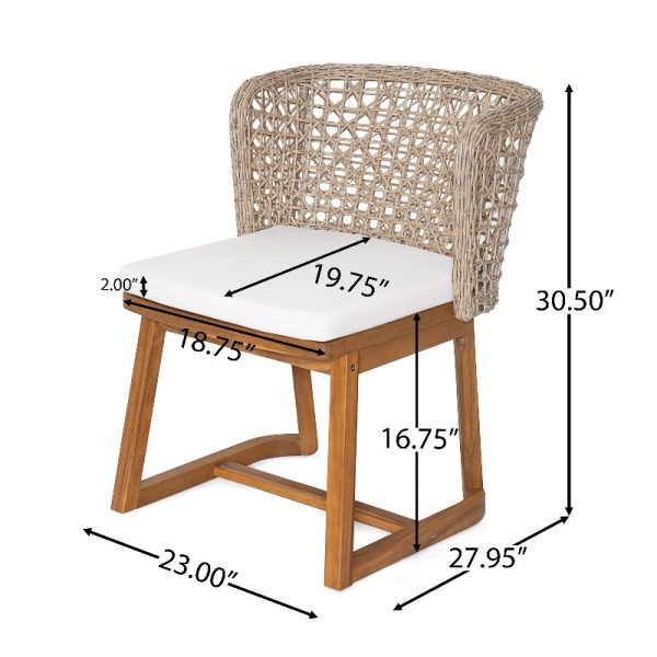 3pcs Outdoor Dining Set, 27.5' Teak End Acacia Round Accent Table And 2 Wicker Back Dining Chairs with Beige Cushion, Weather Resistant for Garden, Backyard, Patio