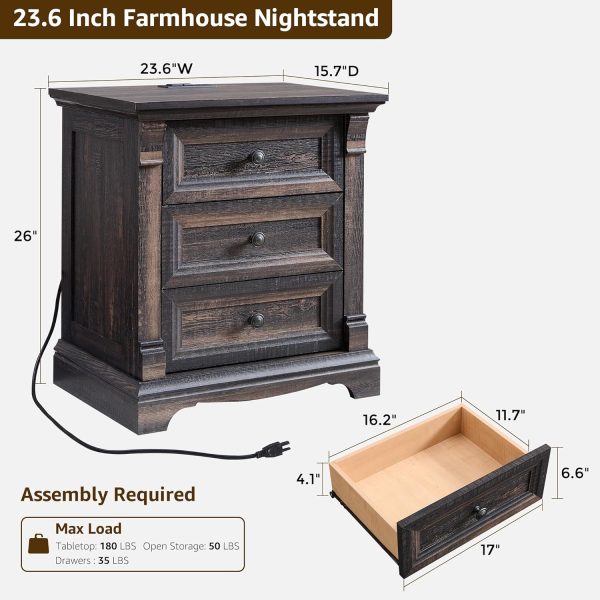 product-open-3a40425355b5470e9469245018176883-goods 24" Wide 3-Drawer Storage Cabinet, 26" Tall Farmhouse 3-Drawer Side Table, Solid Wood Roman Column Style End Table, Universal Corner Table for Bedroom, Living Room And Hallway, Sofa & Console Tables Sofa & Console Tables Accent Furniture