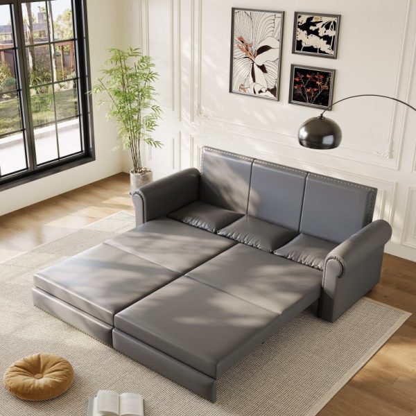 product-open-3ad50348f02e4c3ba18d4215f0e45bf7-goods Modern Convertible Sofa Bed 93.7' Space-Saving Sleeper with Pull-Out Design Three-Seater Leather Folding Transformable Durable Luxurious Suitable Adjustable Backrest Plush Cushions Cozy for Living Room