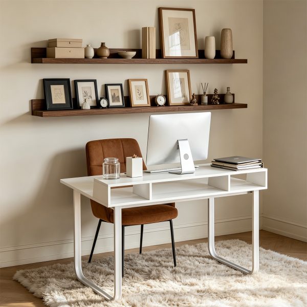 product-open-3b0ea01498384d168eff54a2260a813f-goods 43' Computer Desk with Storage Shelf, Modern Writing Desk with Ergonomic Notch, Stable Steel Frame Workstation for Home Office, Study, Gaming, Quick Assembly, Supports 165 LBS