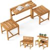 3-in-1 Outdoor Acacia Wood Loveseat Bench | Durable Hardwood Construction with Slatted , Mixed Color End