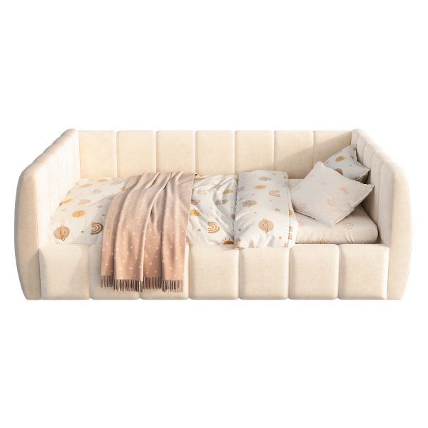 product-open-3b7b5a1e430e4f7091cc61a862428de9-goods-1 Upholstered Floor Daybed with Removable Guardrails, Compatible with Standard US Mattresses, Safety Bed with High Headboard And Footboard, Beige