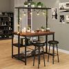 42" Kitchen Island with Storage - 3-Tier Bakers Rack, Microwave Stand, Dining Table for 4, 5 Hooks & 50lb Capacity, Multi-Functional Island for Small Kitchens (Brown)