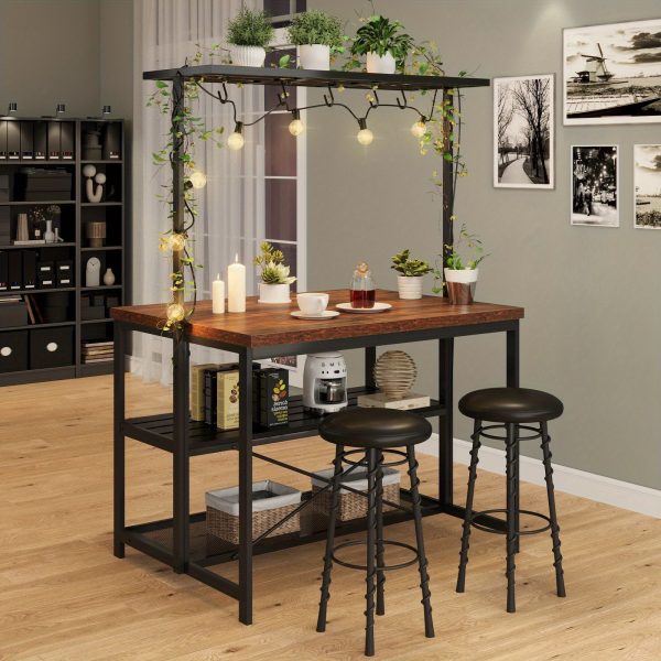 42" Kitchen Island with Storage - 3-Tier Bakers Rack, Microwave Stand, Dining Table for 4, 5 Hooks & 50lb Capacity, Multi-Functional Island for Small Kitchens (Brown)