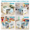 product-open-3c47a1cd1e574f19ab88cb26da3f1703-goods COSTWAY Kids Table and Chair Set with Graffiti Desktop, Bookshelf & Storage Shelf, Watercolor Pens & Eraser - Anti-Slip Foot Pads, Durable Plastic Activity Table and Chair Set for Ages 3-8 Years, Easy Assembly, Space-Saving Design with Lower Storage