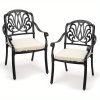 [2pcs Set] Antique Bronze Black Cast Aluminum Rustproof Outdoor Lounge Chair Classical Patio Park Single Chair Set Lightweight and Durable Iron Furniture Set