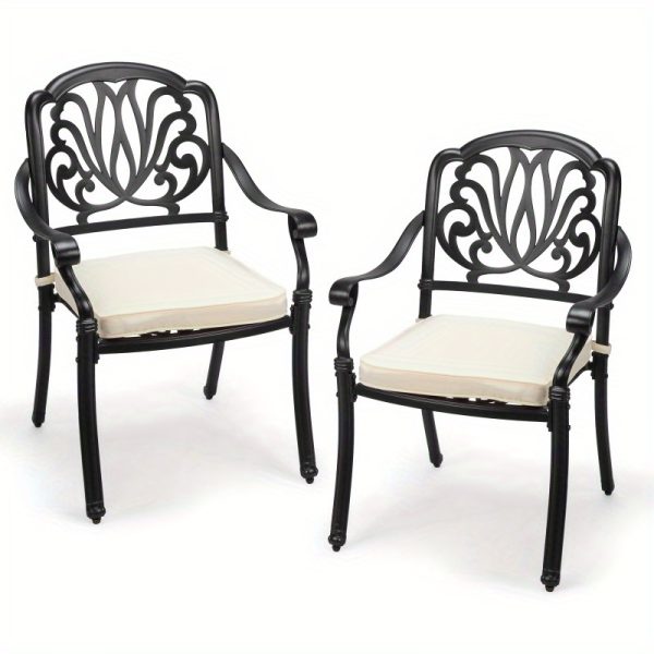 [2pcs Set] Antique Bronze Black Cast Aluminum Rustproof Outdoor Lounge Chair Classical Patio Park Single Chair Set Lightweight and Durable Iron Furniture Set