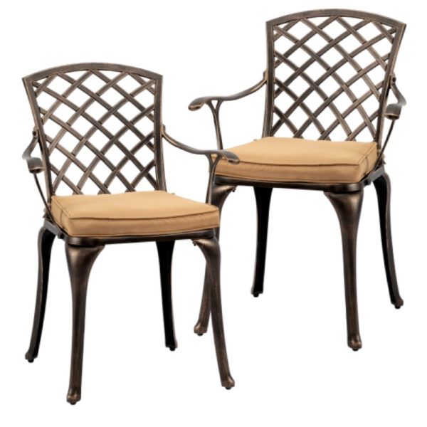 [2pcs Set] Antique Bronze Black Cast Aluminum Rustproof Outdoor Lounge Chair Classical Patio Park Single Chair Set Lightweight and Durable Iron Furniture Set