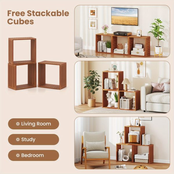 product-open-3de5bdd2ad624639a73e6126b93e2ce9-goods LIFEZEAL 3-Tier Solid Wood Stackable Storage Cubes - Freestanding Open Bookcase Shelves with Natural Teak Finish, Heavy-Duty Interlocking Design for Living Room, Bedroom, Home Office - Space-Saving Organizer, Easy Assembly, Modern Farmhouse Style, Sturdy Hardwood Construction, Multi-Purpose Furniture (Compatible with Vinyl Record Display) - Ideal for Small Spaces, Natural Wood Grain