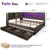 product-open-3dfcdb0bc5864c77b2bece8b637674aa-goods PAPAJET Storage Corner Bed Frame with Bookcase Headboard LED Lights Charging Station and Drawers Farmhouse Platform Bed for Bedroom