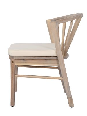 Outdoor Dining Chairs Set of 2, Acacia Wood Patio Chairs with Cream Washable Cushion, for Backyard, Poolside, Garden, Light White