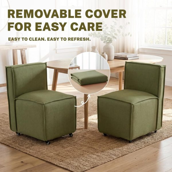 product-open-3e2b3a8b5cdf471d8b87d6ec67f73b64-goods Set of 2 Modern Dining Chairs with Casters Armless Rolling Dining Chairs with Rollers for Kitchen and Dining Room, Removable Cover, Minimalist Style, Specific Style
