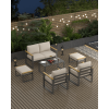 IDEALHOUSE Outdoor 2pcs Aluminum Patio Ottoman, Outdoor Footstool with Seat Cushions, Small Metal Outdoor Chairs for Balcony, Garden, Deck, Backyard, Beige