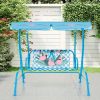 COSTWASY Kids Patio Swing, 2-Seater Swing Chair w/ Metal Stand & Adjustable Canopy, Outdoor Mini Swing w/ Safety Belts for Kids over 3, Porch Seating Solution, Adjustable Canopy Swing, Adjustable Canopy Design, Sturdy Metal Stand, Robust Swing Mechanism, Parents Of