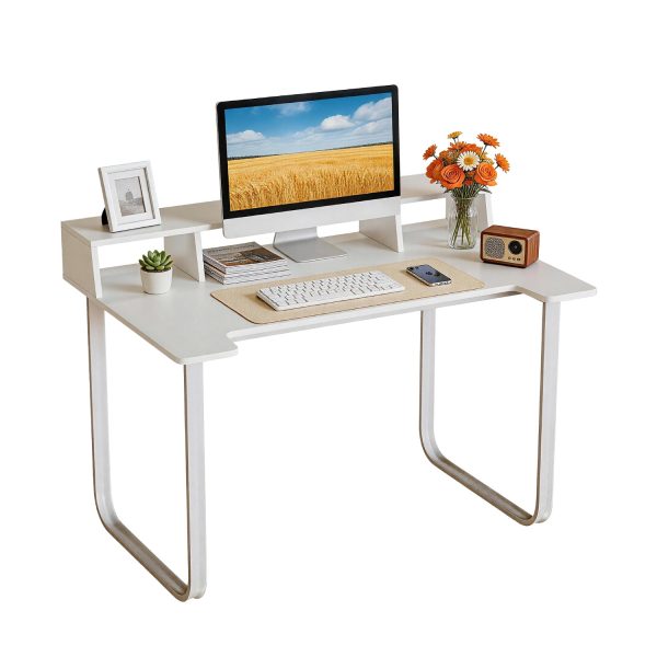product-open-3ec1ceff4be4459d8d46b01fc66179d1-goods 43' Computer Desk with Storage Shelf, Modern Writing Desk with Ergonomic Notch, Stable Steel Frame Workstation for Home Office, Study, Gaming, Quick Assembly, Supports 165 LBS