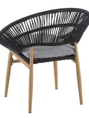 [Outdoor Wicker Papasan] Set of 2 Cyril Outdoor Wicker Papasan Chair With Teak Legs & Dark Gray Faux Rattan Frame - -Weather Suitable for,, Poolside Furniture - Cushioned Seating, Low-Maintenance Wipeable for /Outdoor Use