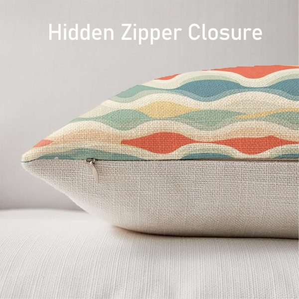 Outdoor Pillows 2pcs Set with InsertWave Pattern Outdoor Cushion (17.72inch) Features a Seamless Design of Wavy Lines in Pastel Colors, Creating a Retro-inspired Aesthetic. Versatile as a Seat or Backrest, Perfect for Patios, Gardens, or Lounges. D