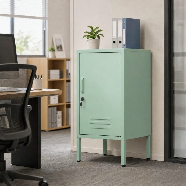 product-open-3f55bcd8a03c4d45972ccc4b97ebd018-goods Metal Office Filing Cabinet, Lockable Storage Cabinet with 2 Adjustable Shelves for Documents, Modern Steel Side Table with Lock for Home Office, Bedroom Nightstand, Secure Ventilated Locker