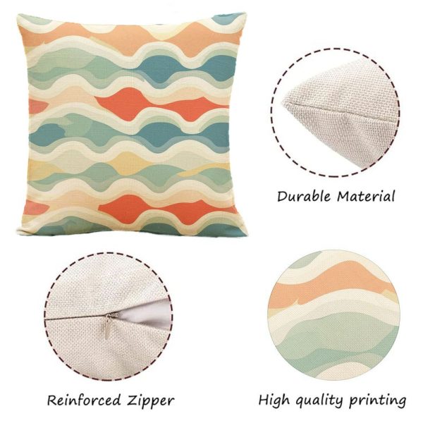Outdoor Pillows 2pcs Set with InsertWave Pattern Outdoor Cushion (17.72inch) Features a Seamless Design of Wavy Lines in Pastel Colors, Creating a Retro-inspired Aesthetic. Versatile as a Seat or Backrest, Perfect for Patios, Gardens, or Lounges. D
