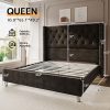 product-open-40089c3d099c46088e9307cde4e7bb70-goods LUXOAK Modern Luxury 50" Wingback Bed Frame with Plush Beige/White Velvet Upholstery - Queen/King Size Platform Bed, Button Tufted Headboard & Nailhead Trim, Sturdy Frame, No Box Spring Needed, Easy Assembly (30-Min Setup)