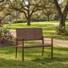 product-open-4021f0bc21de45799423f6986567498c-goods MULTIGOT Hand-Woven PU All-Weather Outdoor Bench with Solid Rubber Wood Frame - Heavy-Duty 400lb Capacity Patio Loveseat Chair, Wide Backrest & Armrests, Brown Wicker-Like Texture, Low-Maintenance Garden Furniture for Porch, Deck