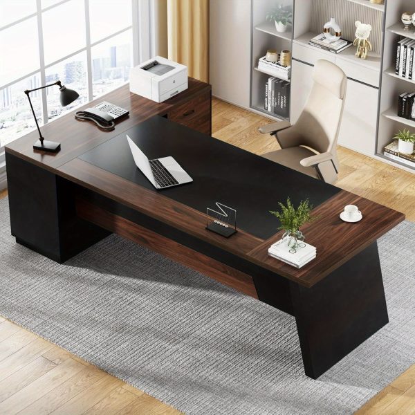 product-open-4052f8d59fa64bc6898292573178889c-goods 78" Extra Wide Executive Desk - Heavy-Duty Home Office Desk with L-Shaped Workstation, Built-in Storage Drawers & File Cabinet, Walnut Finish - for Professional Office or Study - Easy Assembly, Desk Accessories Office, Spacious Workspace, Sophisticated Design, Engineered Wood Construction, Contemporary Furniture, Solid Build, Remote Workers