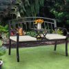 [Outdoor Patio Bench] Outdoor Patio Garden Bench Peacock Feather Backrest, Cast Iron Frame, Comfortable Seat for Yard, Porch, or Park