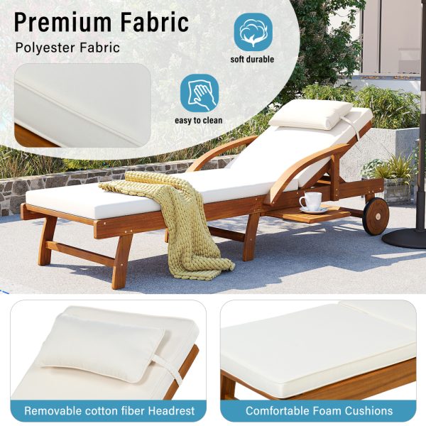 product-open-41414ddd07834a7989abc42ab97fbe33-goods U_Style 2-Pack 77.5' Outdoor Lounge Chairs, Acacia Wood Frame, Cushioned, Adjustable Backrest And Leg Rest, Headrest And Retractable Side Tray, Perfect for Patio, Pool, Garden, Beach