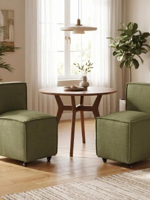 Set of 2 Modern Dining Chairs with Casters Armless Rolling Dining Chairs with Rollers for Kitchen and Dining Room, Removable Cover, Minimalist Style, Specific Style