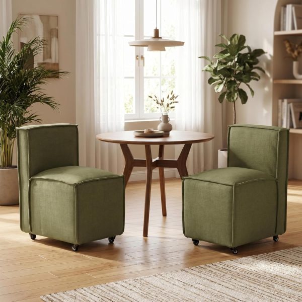 product-open-4195da7e118744c9abab77d87be78bd4-goods Set of 2 Modern Dining Chairs with Casters Armless Rolling Dining Chairs with Rollers for Kitchen and Dining Room, Removable Cover, Minimalist Style, Specific Style