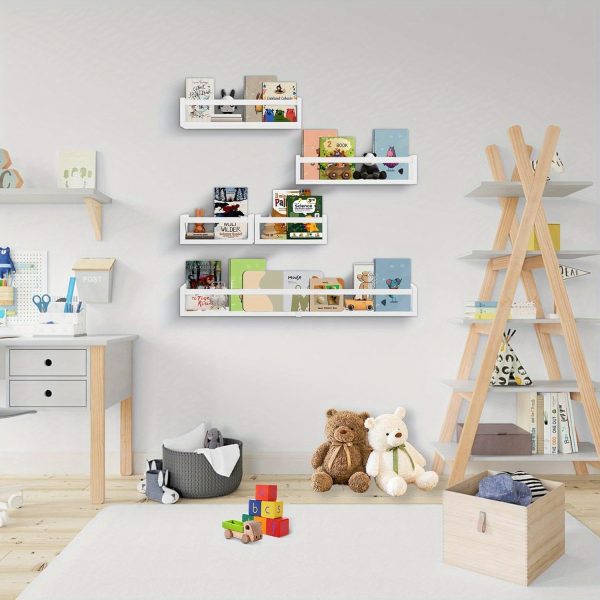 product-open-41caa90d5a6c4289ae4c34a4c94eb9c3-goods 5pcs White Nursery Bookshelves Set - DIY Floating Shelves with 5-Tier Storage (32in, 2x16.5in, 2x10in) - Wall-Mounted Kids Room Shelving Suitable for Nursery, Room, Kids' Room - Easy Assembly, Space-Saving Bookcase