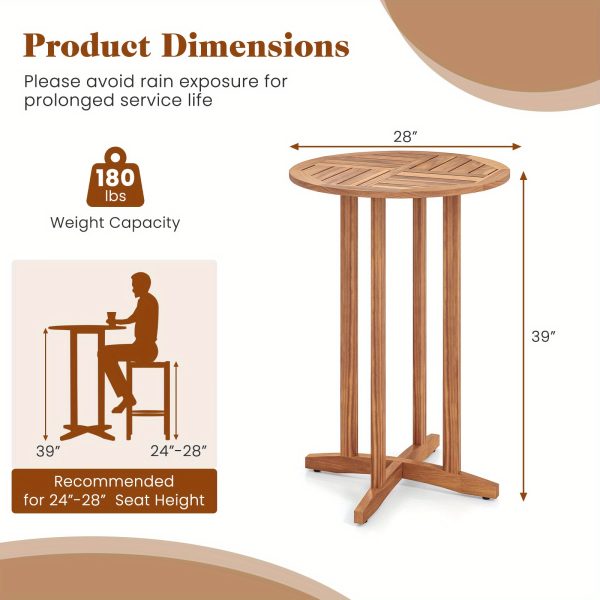 product-open-41ee418145974a0cb4438eba471ec834-goods MAXMASS Outdoor Acacia Wood Table, 39" Patio Height Round Table with Slatted Tabletop, High Top Bistro Dining Table, Pub Height Round Table for Garden, Deck, Porch and Yard