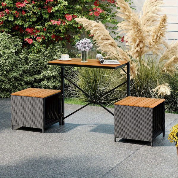 product-open-421eb392f8ec45e9a879f33757a9ea06-goods LIFEZEAL 2-in-1 Outdoor Convertible Bench, Transforming Interchangeable Picnic Table Garden Loveseat, PE Rattan Acacia Wood Foldable Table and Chairs Set with Metal Frame, for Porch Backyard & Deck