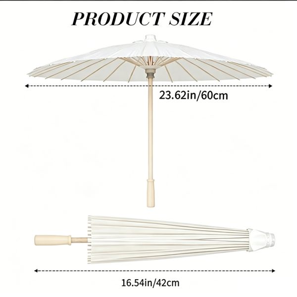 product-open-425d2323f44048b3bd552c4e3e4b0721-goods 5/10/15/20 Pcs 23.62 Inch White Paper Sun Umbrellas, Chinese Japanese Style Decorative Parasol, Handmade DIY Painting, Wedding, Bridal Shower, Photography Prop, Party Favor, Garden Patio Decor, White Folding Fans Handmade Parasol