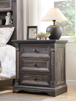 24" Wide 3-Drawer Storage Cabinet, 26" Tall Farmhouse 3-Drawer Side Table, Solid Wood Roman Column Style End Table, Universal Corner Table for Bedroom, Living Room And Hallway, Sofa & Console Tables Sofa & Console Tables Accent Furniture