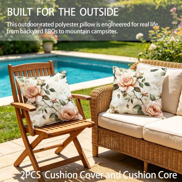 product-open-43029bca1b804fc7824277c2e5b884ae-goods Outdoor Pillows 2pcs Set with InsertAbstract Watercolor Botanical Print Outdoor Cushion, Artistic Floral Aesthetic Design, 17.72inch Square Pillow with Insert. Versatile for Patio, Garden, or Living Room Decor. Features Durable Weather-Resistant Fab