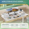 product-open-430c2e0f32a049cfa242b681a258081b-goods 55×28 Inch Electric Standing Desk with Drawers | 3 Adjustable Height, Storage Shelf, Built-in USB Outlet, Memory Preset, Sit to Stand, Contemporary Style, White, Engineered Wood Top, Box Drawers, Floor Mount, by GALAXHERO