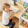 product-open-434f8bd7f38443ec9c7020076d858784-goods Kids Desk And Chair Set with Storage And 1 Stool, Wooden Kids Desk W/ 2 Storage Cabinets And Bookshelves, Children Writing Drawing Table, Student Kid Study Table for Boys, Girls
