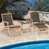 MULTIGOT 2pcs Patio Rattan Folding Lounge Chair Table Acacia Wood W/Retractable Footrest