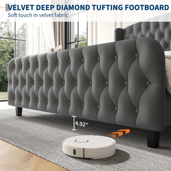 product-open-442b065ef91b495eacf99b12b851613f-goods Modern Queen Platform Bed Frame with Wingback Headboard - Cream Beige Suede Upholstery, Deep Button Tufted, Sturdy Slats & Noise-Free Base, No Box Spring Required, Easy Assembly Suitable for Luxury Bedroom Furniture