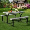 product-open-44ddc0445559480abf88544fef4df0fc-goods COSTZON Picnic Table Bench Set | Outdoor Camping All Weather Metal Base, Wood-Like Texture, Plastic Top, Backyard Poolside Dining, Party Garden Patio Lawn Deck, Large Camping Picnic Tables for Adult