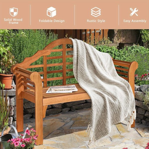 product-open-44e8566f2bd74246bdfa0bbd1ec75e51-goods PETSITE Patiojoy 49" Garden Folding Bench Eucalyptus Wood Backrest Armrest Patio Outdoor
