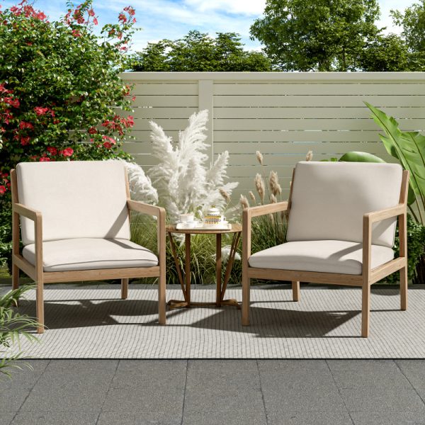 product-open-458d5f85e12447b488fd9c0a0e742ca4-goods Set of 2 Acacia Wood Armchairs | Light Teak Patio Club Chairs with Painted Frame, PVC Material