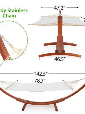 2-Person Heavy-Duty Larch Wood Hammock with Stand - Suitable for Backyard, Garden, Patio & Indoor Use, Breathable Oxford-Coated Canvas Double Hammock, Sturdy Frame for, Outdoor Furniture for Balcony Or