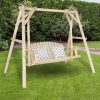 [Heavy Duty Swing] Bonnlo Heavy Duty 880 LBS Wooden Patio Porch Swing with A-Frame Stand, Hanging Swing Bench Chair with Frame for Outside, Yard, Garden (Rustic Sequoia Dusk/Natural)